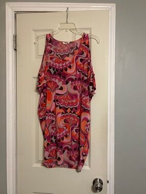 72HR⏳Free Shipping📦 Trina Turk pink orange cold shoulder  dress